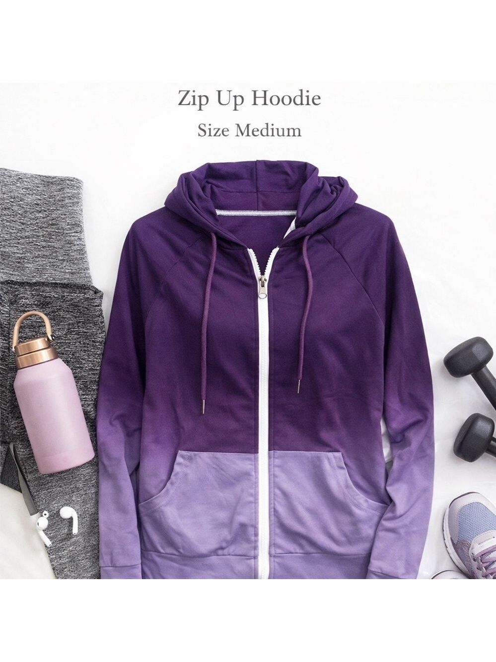 Purple Ombre Zip Up Hoodie Medium Cotton Blend Lightweight Athleisure